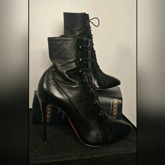 Christian Louboutin Size 37.5 EU 7.5B US Black Nappa French Tutu 100MM Booties - Picture 3 of 10
